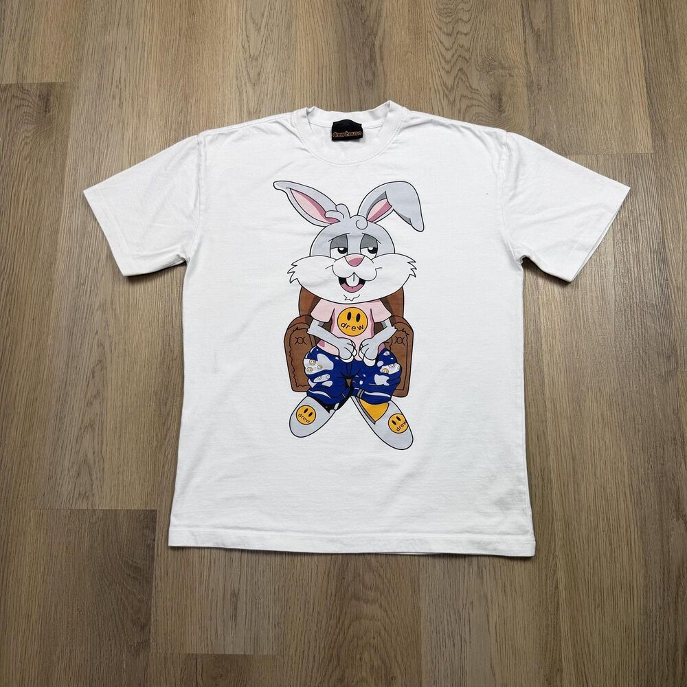 Drew House Shirt Mens Medium White Bunny Cartoon Graphic Logo Tee Streetwear